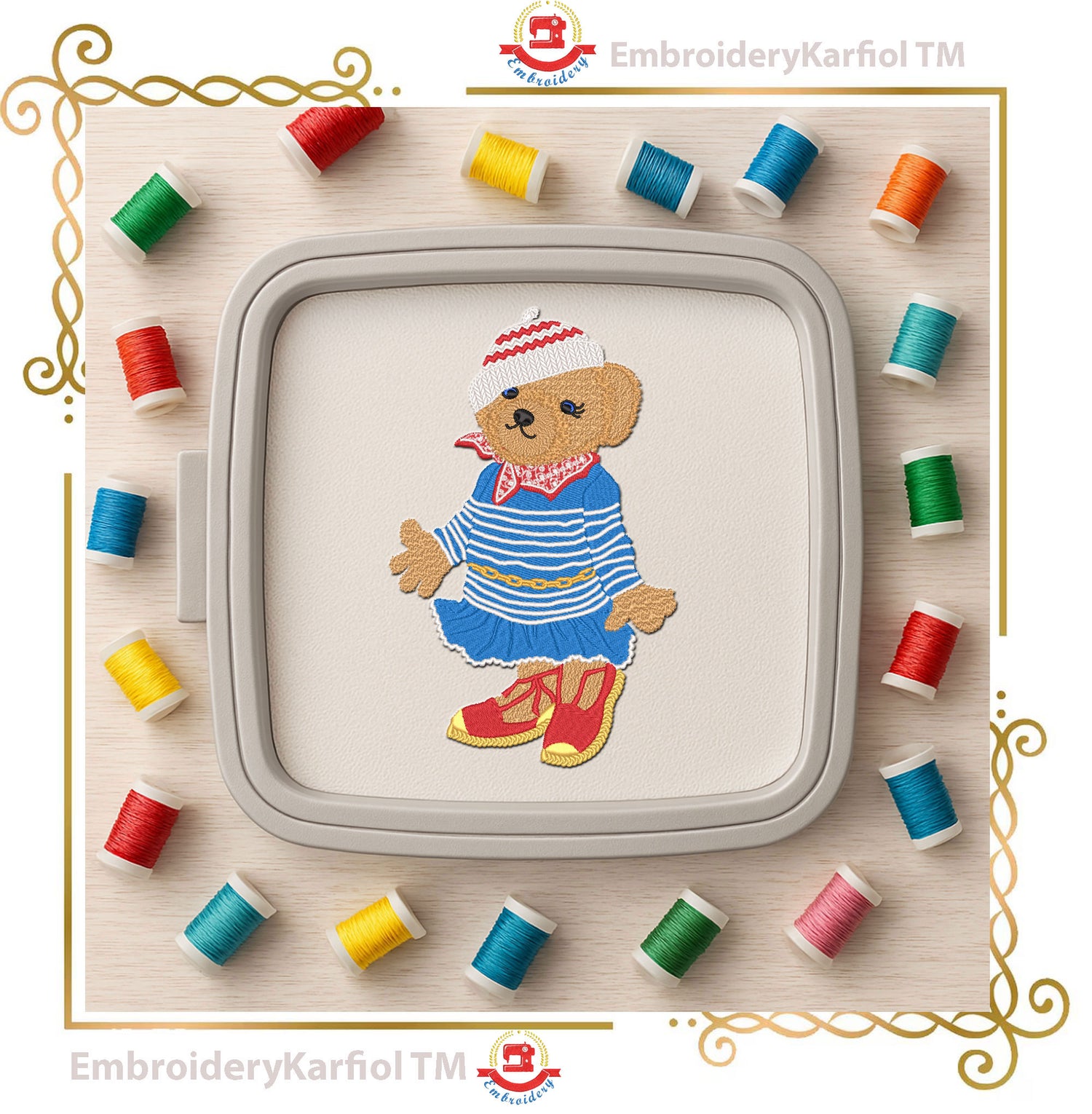 Teddy Bear - Super Fashion polo bear, girl Sea, cartoon character, Nautical Cartoon, 4 Sizes (Digital Download) embroidery design