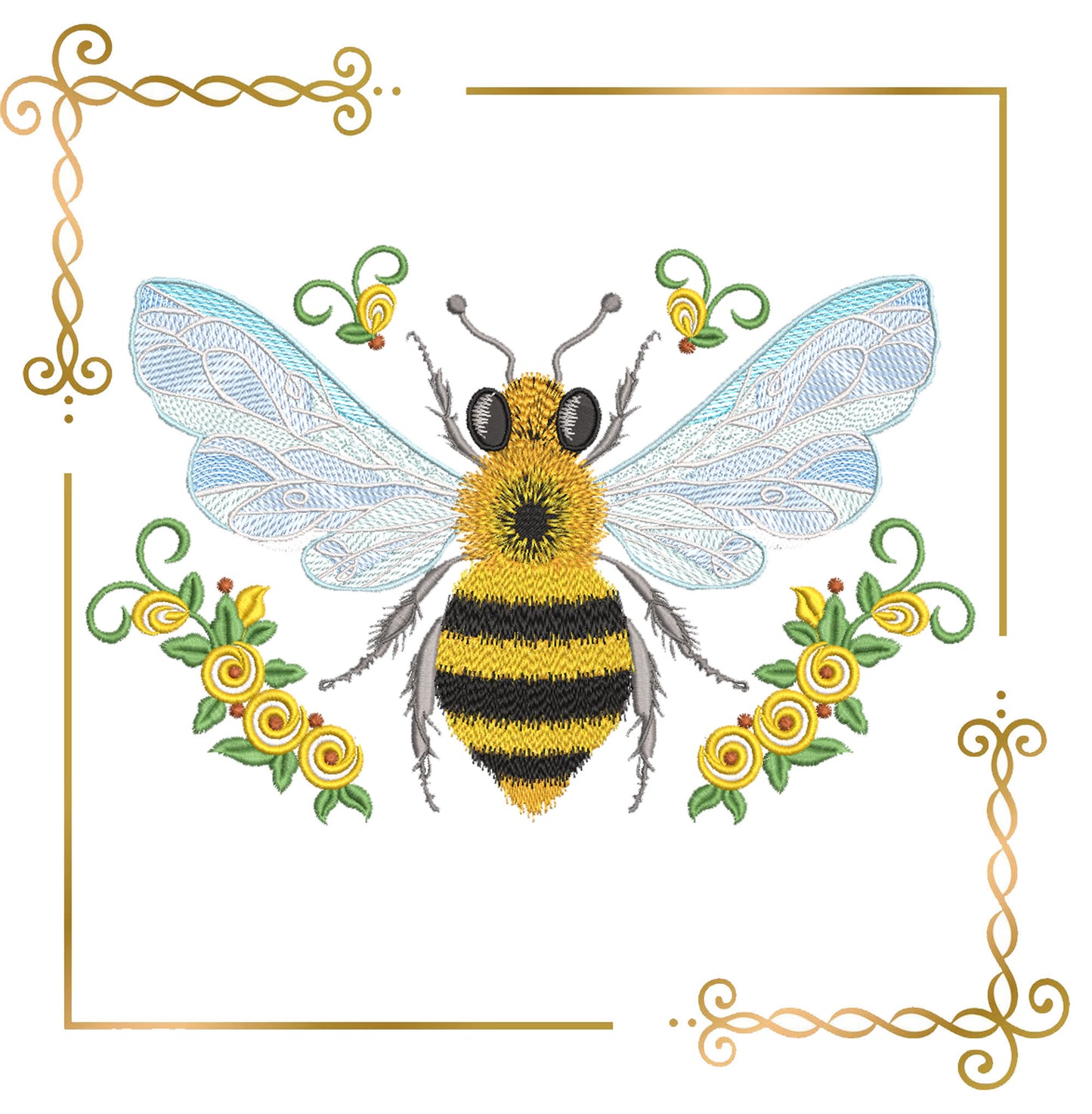 Bee with flowers Cartoon Character machine  embroidery design digital