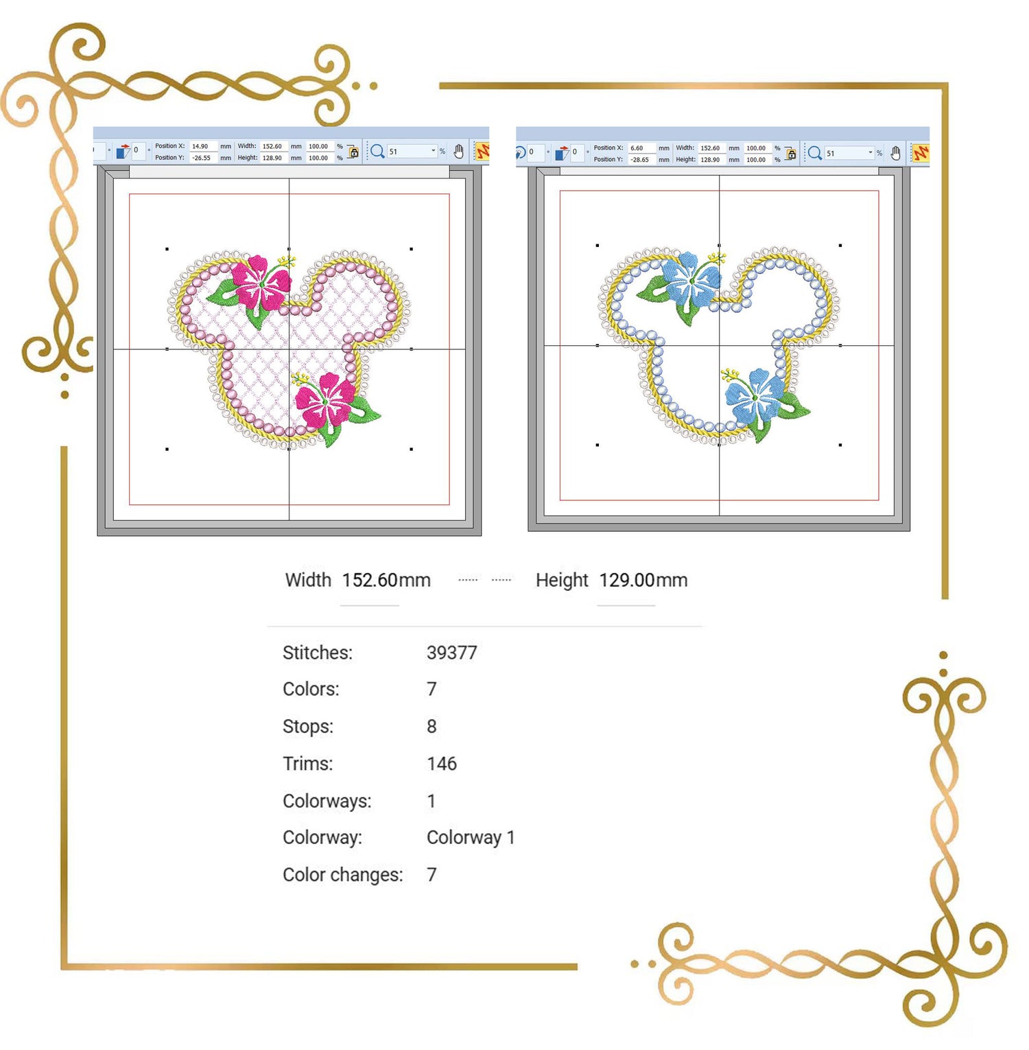 Valentines day Embroidery design Head Mouse Ears Floral Frame Embroidery Design –  Machine Embroidery Design
