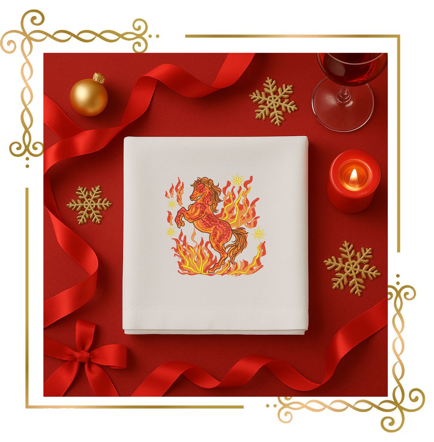 Animals Fire Horse Embroidery Design – Mythical Flaming Horse – Machine Embroidery Pattern (Digital Download)