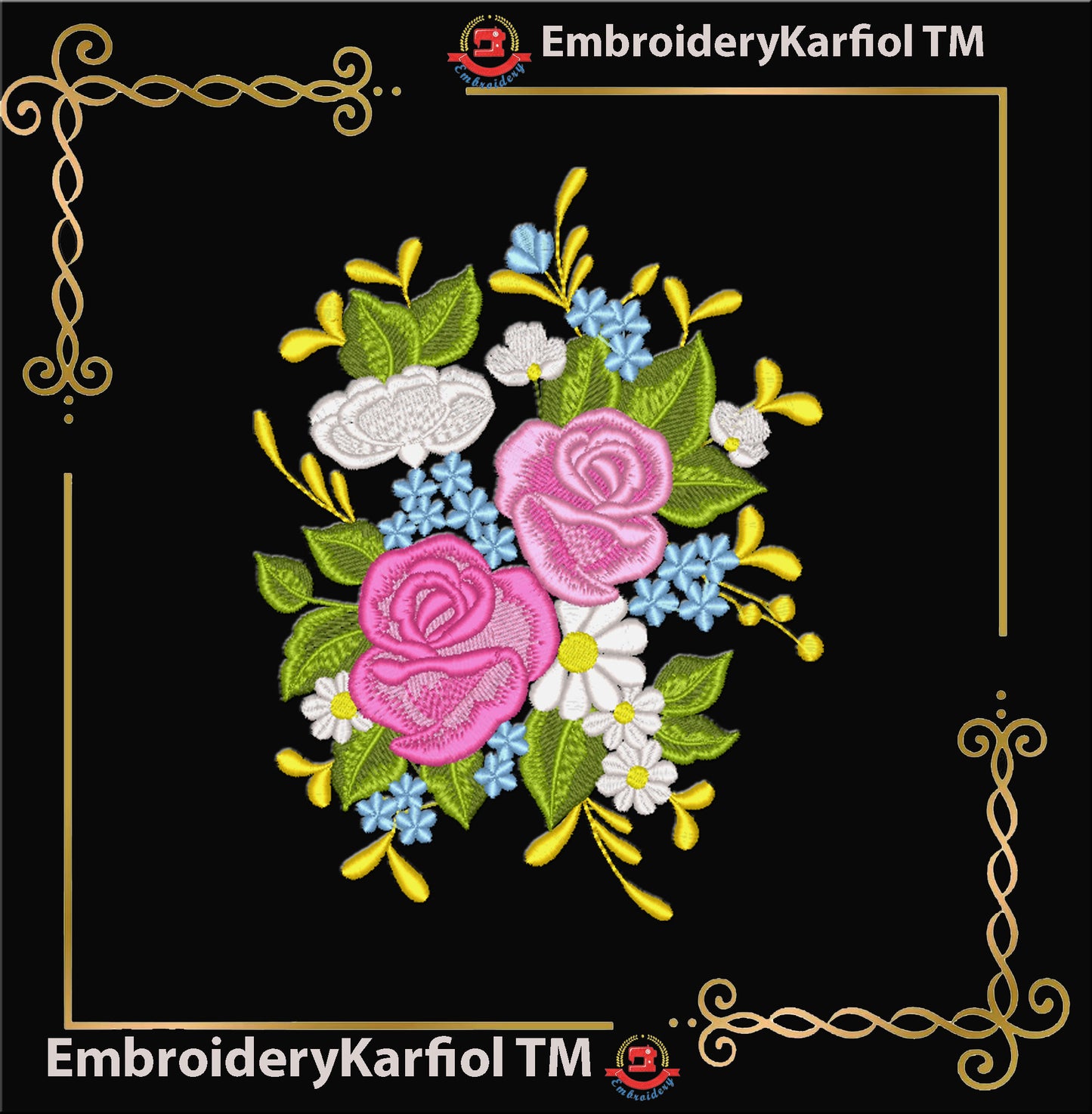 Flowers Bouquet Embroidery Design | Rose Flower Machine Embroidery Pattern | Wedding Spring Garden Embroidery | Instant Download