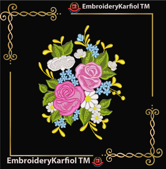 Flowers Bouquet Embroidery Design | Rose Flower Machine Embroidery Pattern | Wedding Spring Garden Embroidery | Instant Download