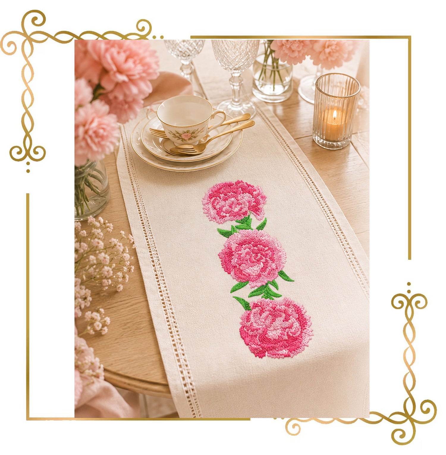 Flowers Pink Carnation machine embroidery design Set — 7 sizes digital download
