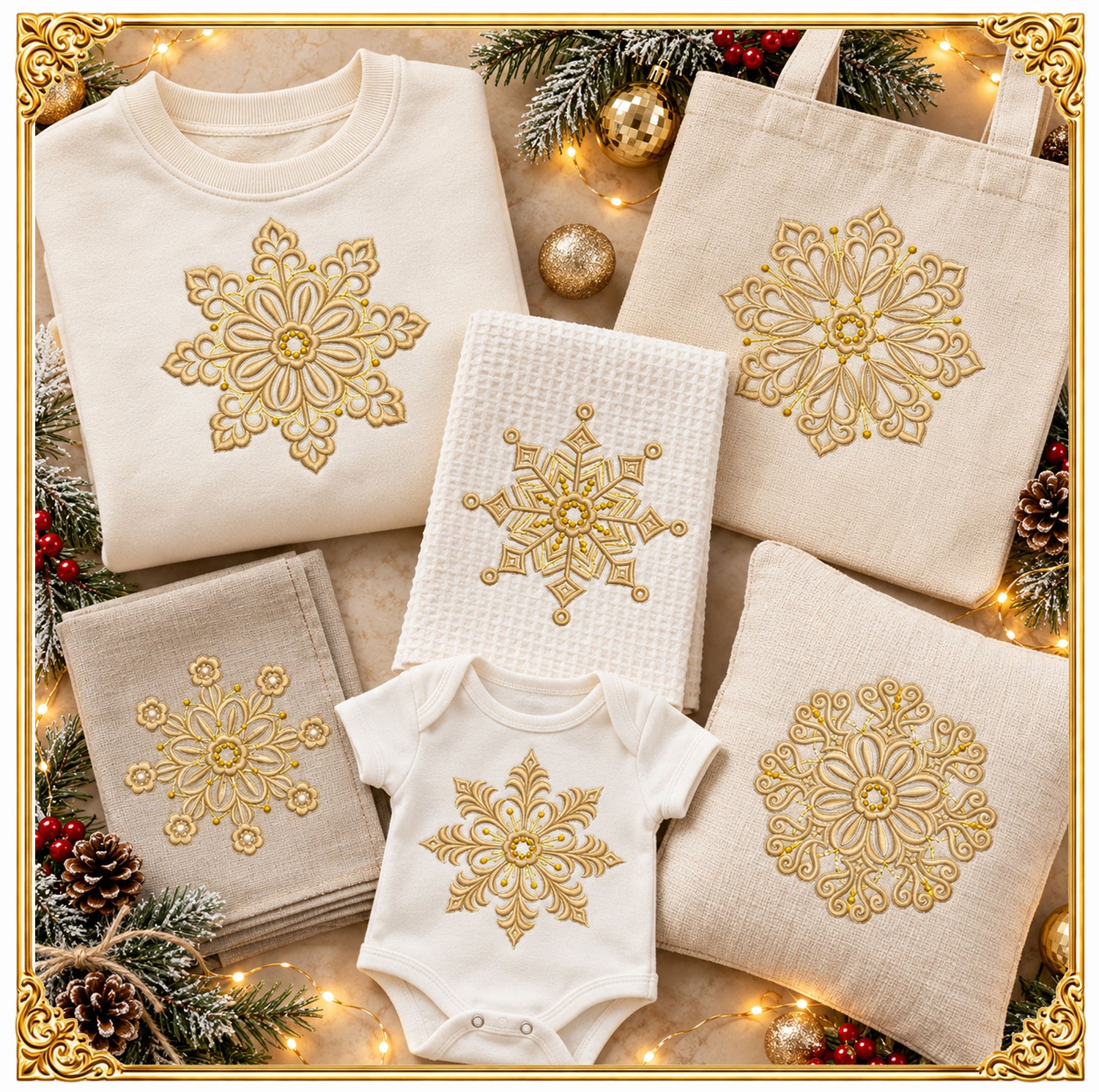 Snowflake Set Embroidery Design, 10 Winter Motifs, Christmas Ornament Bundle (Instant Download)
Set of 10 delicate snowflake machine embroidery designs with fine crystal lines, symmetrical winter motifs for Christmas projects.
