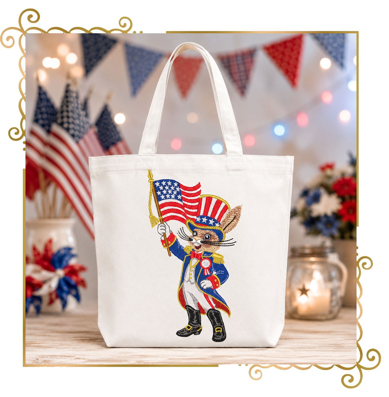 Anthropomorphic  animals Patriotic Uncle Sam Bunny Embroidery Design, 4th of July,  (Digital Download)