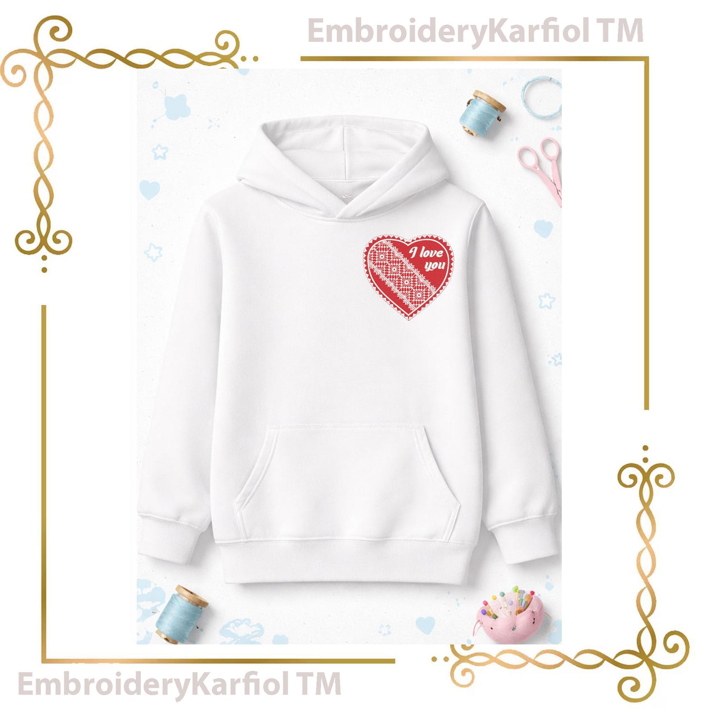 Valentines day Heart Embroidery Design, I Love You, Romantic Valentine Filet Lace Heart (3 Sizes)