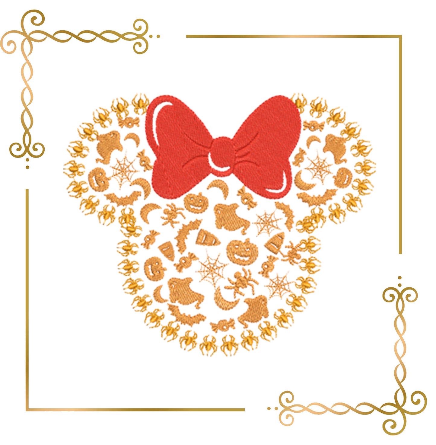 Halloween Minnie Mouse Themed Head with Bow Embroidery designs 2 Sizes