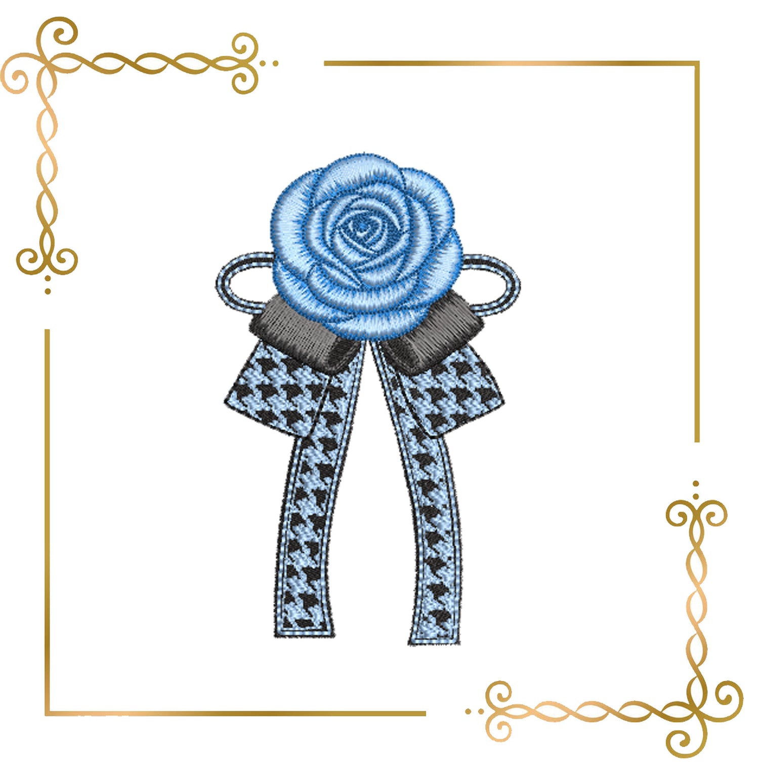 Elegant jewelry, bow with a rose in a fashionable style embroidery design