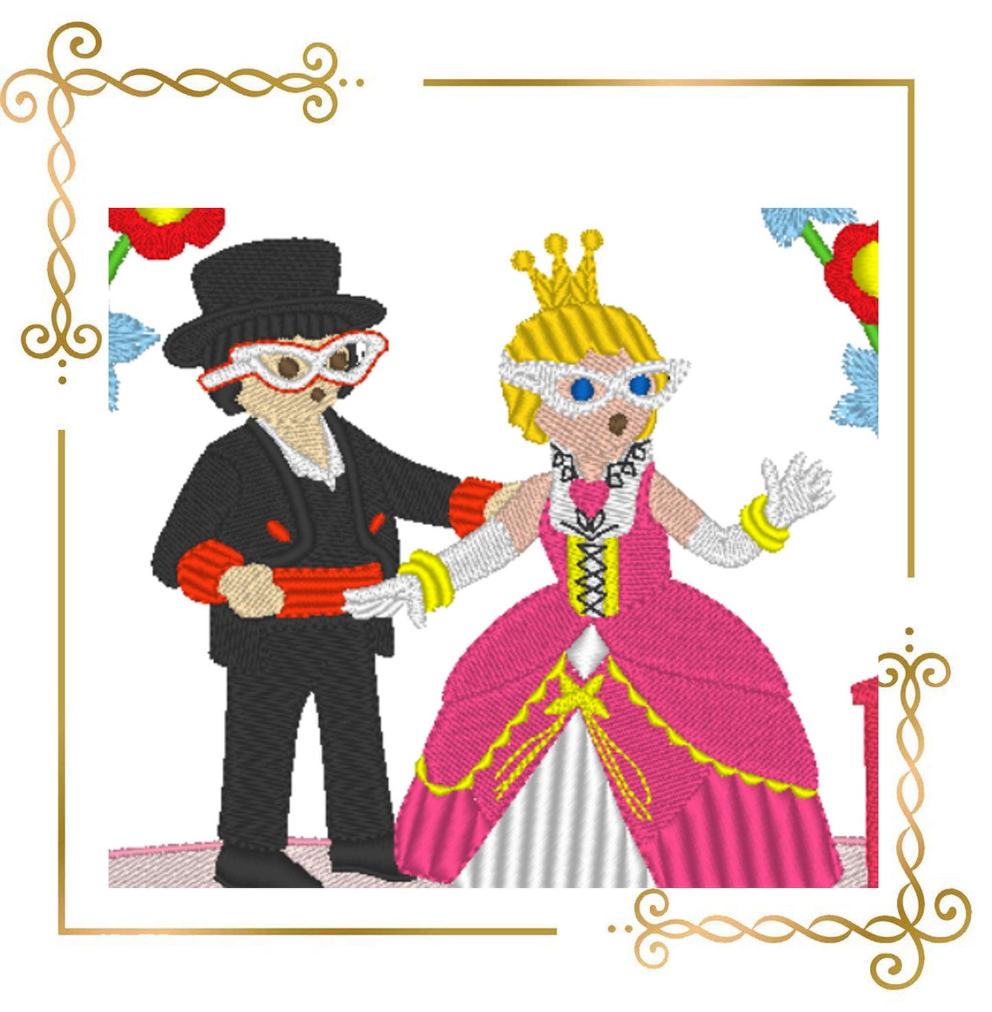 Cartoon Character Prince and Princess Playmobil  Inspired Embroidery Design to the direct download