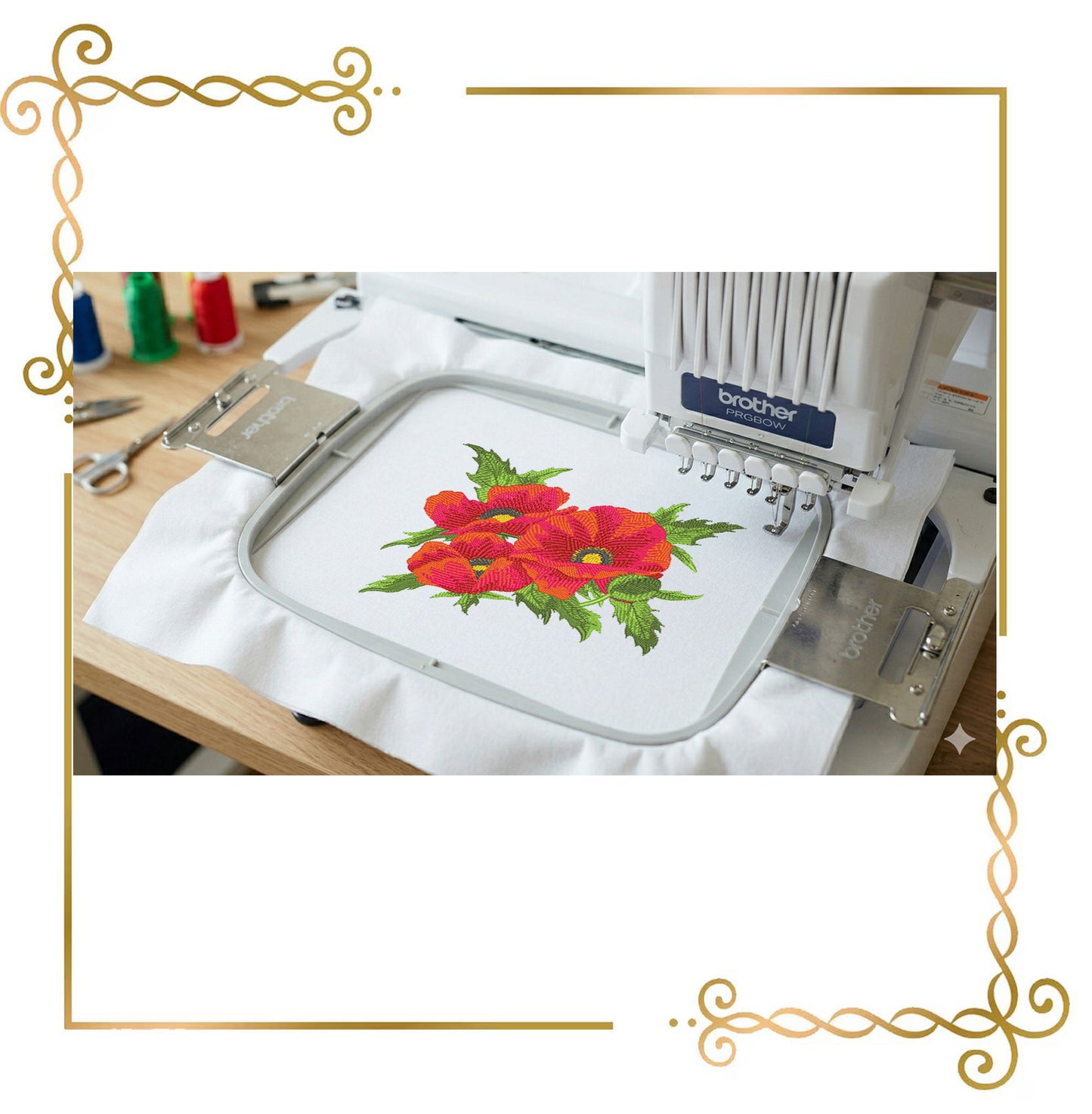 Flowers Machine Embroidery Design Red Poppy Bouquet  - 3 Sizes (Digital Download)