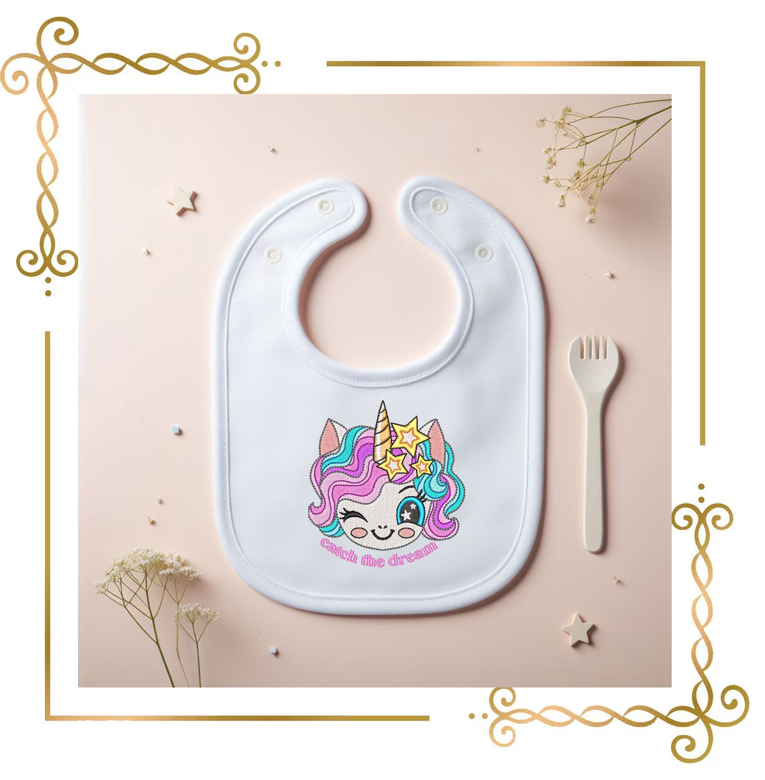 Embroidery Design Unicorn – Catch the Dream Kawaii Face for Machine Embroidery – Cute Pastel Rainbow Digital Download