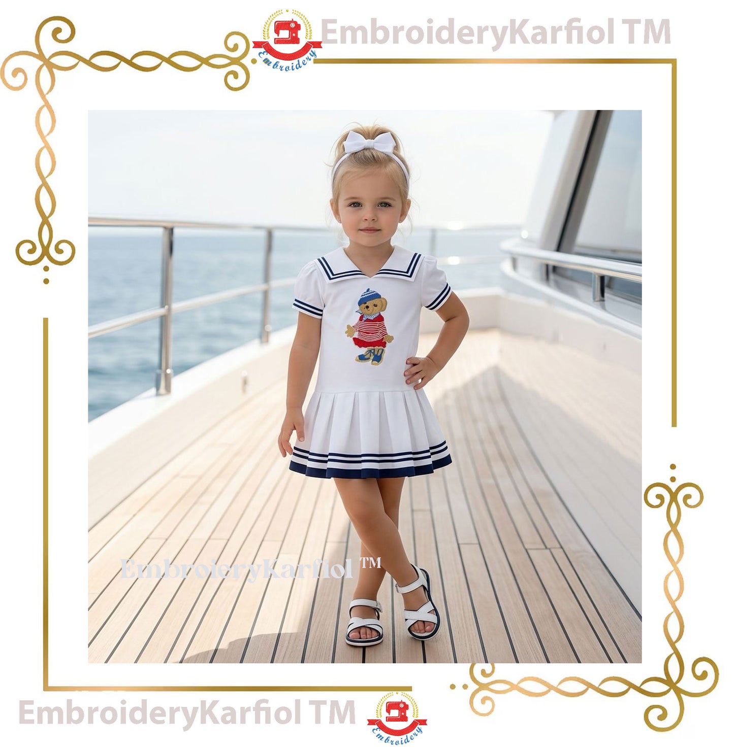 Teddy Bear - Super Fashion polo bear, girl Sea, cartoon character, Nautical Cartoon, 4 Sizes (Digital Download) embroidery design