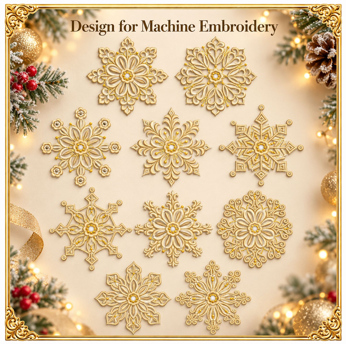 Snowflake Set Embroidery Design, 10 Winter Motifs, Christmas Ornament Bundle (Instant Download)
Set of 10 delicate snowflake machine embroidery designs with fine crystal lines, symmetrical winter motifs for Christmas projects.