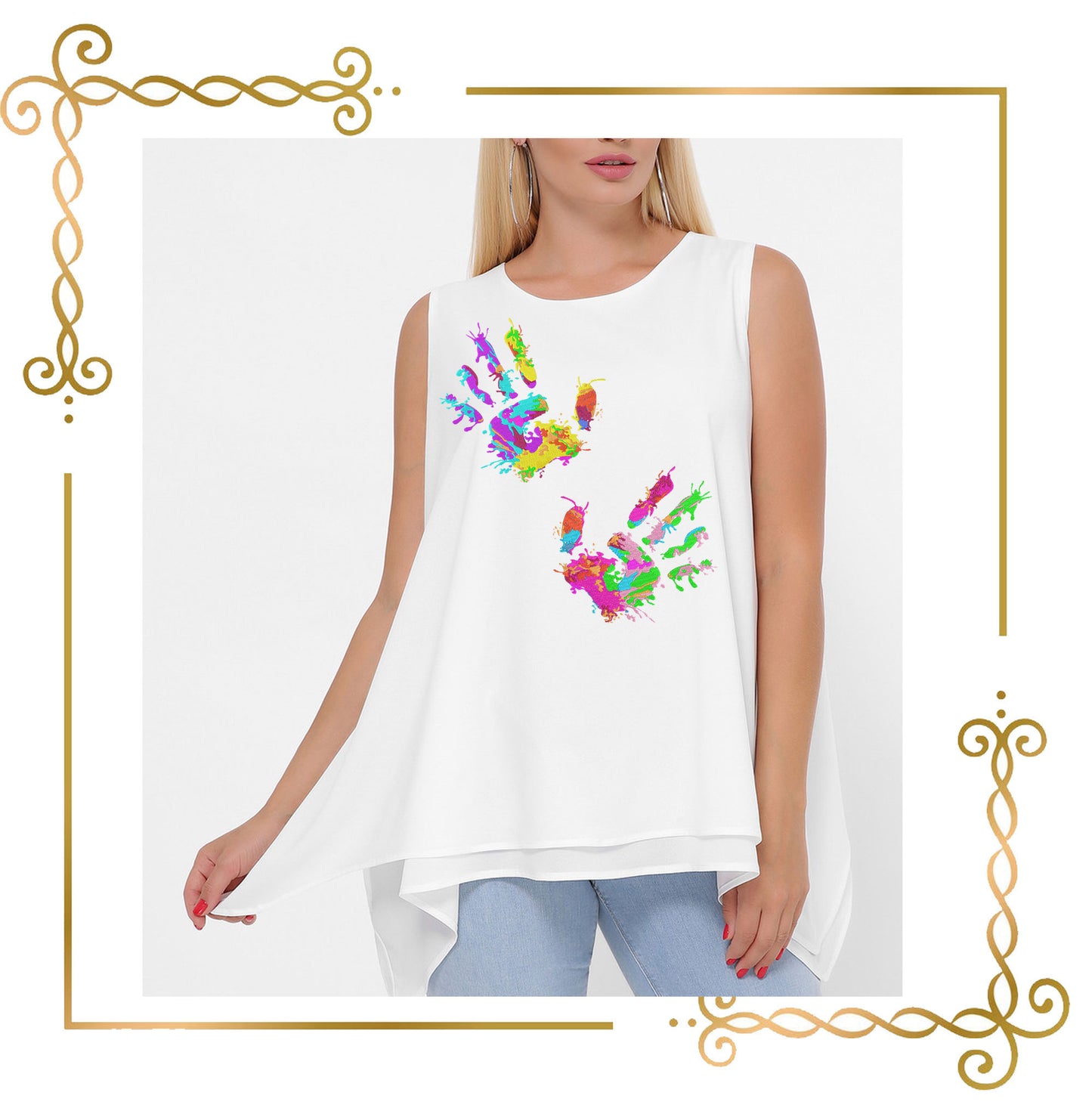 T-shirt Color Splash Handprint - Vibrant Artistic Embroidery Design 2 Sizes