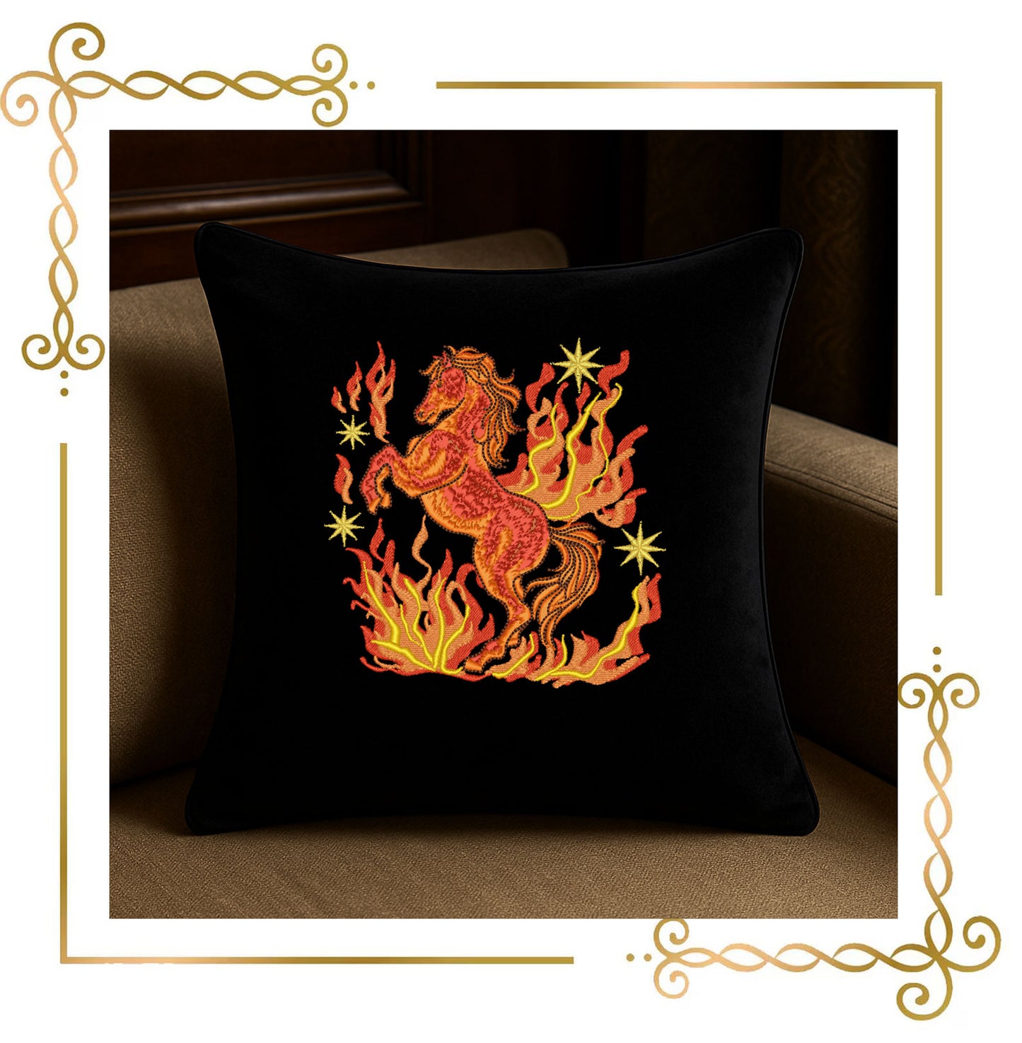 Animals Fire Horse Embroidery Design – Mythical Flaming Horse – Machine Embroidery Pattern (Digital Download)