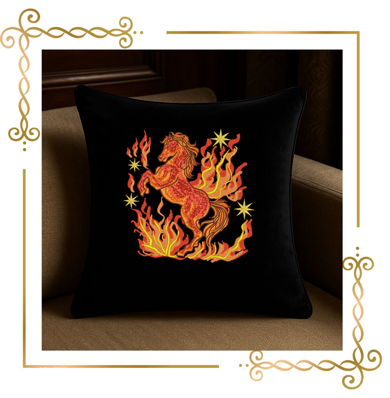 Animals Fire Horse Embroidery Design – Mythical Flaming Horse – Machine Embroidery Pattern (Digital Download)
