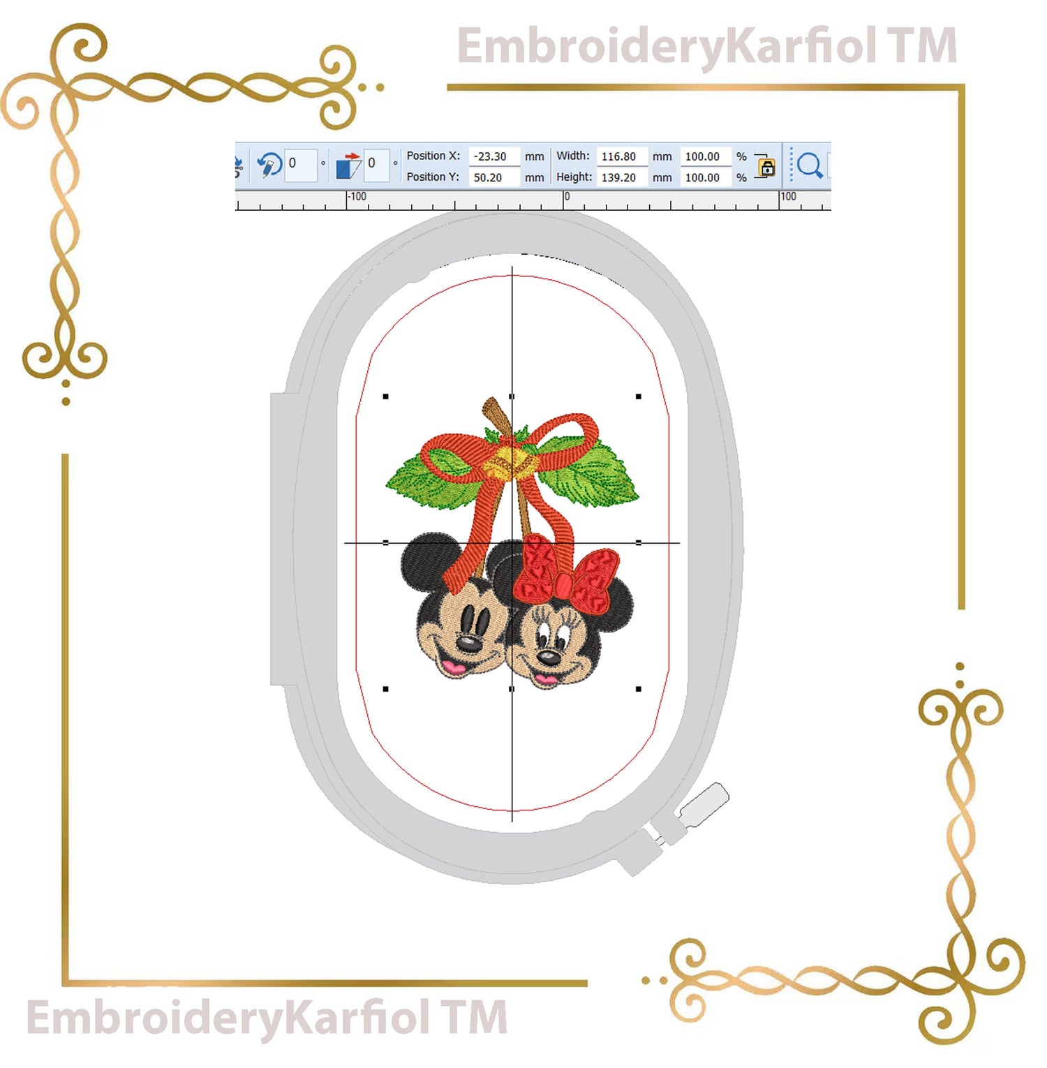 Mickey and Minnie Mouses Christmas Winter Christmas Cherry Embroidery Design