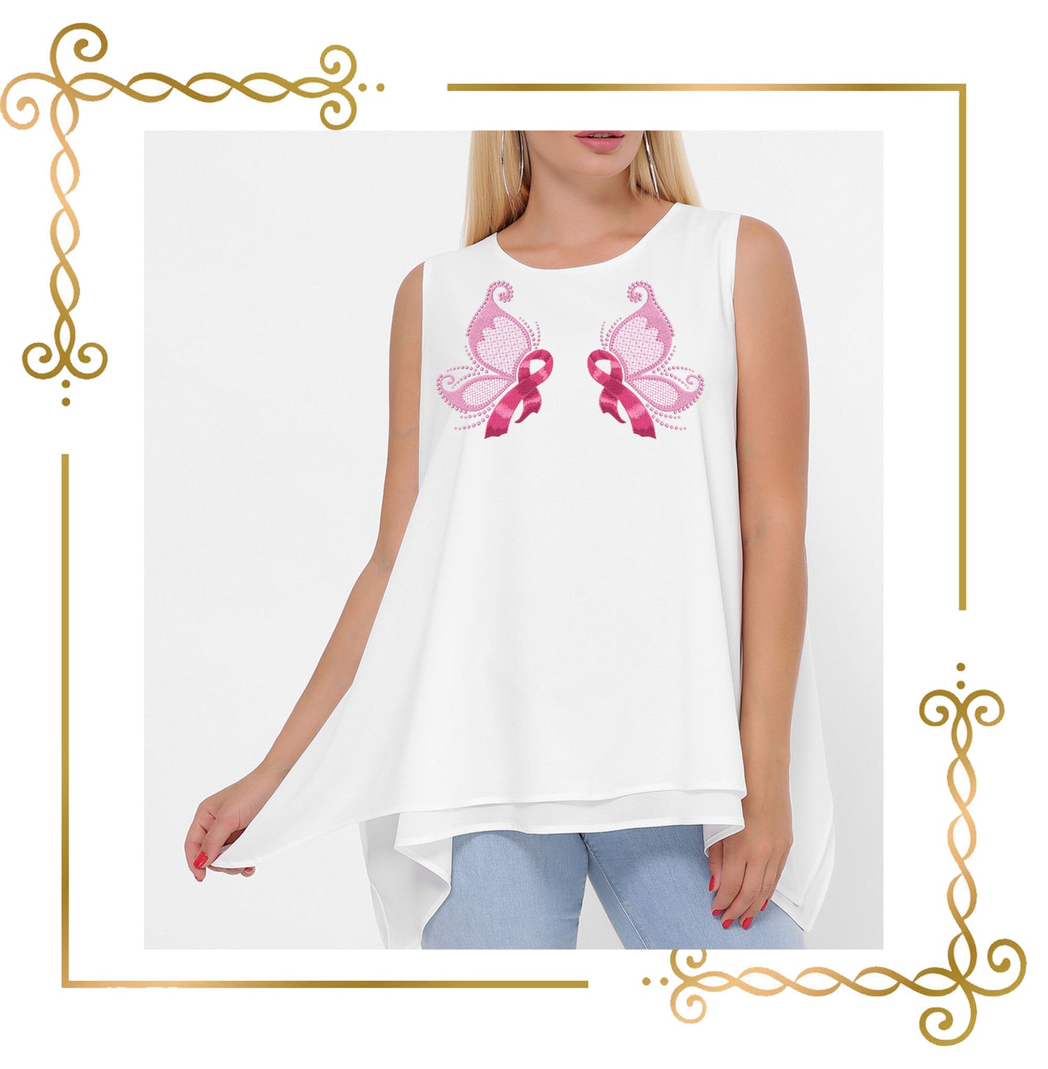 Butterfly and Pink Ribbon, Promotion & Beyond Breast Cancer Awareness 2 Sizes Machine Embroidery designs