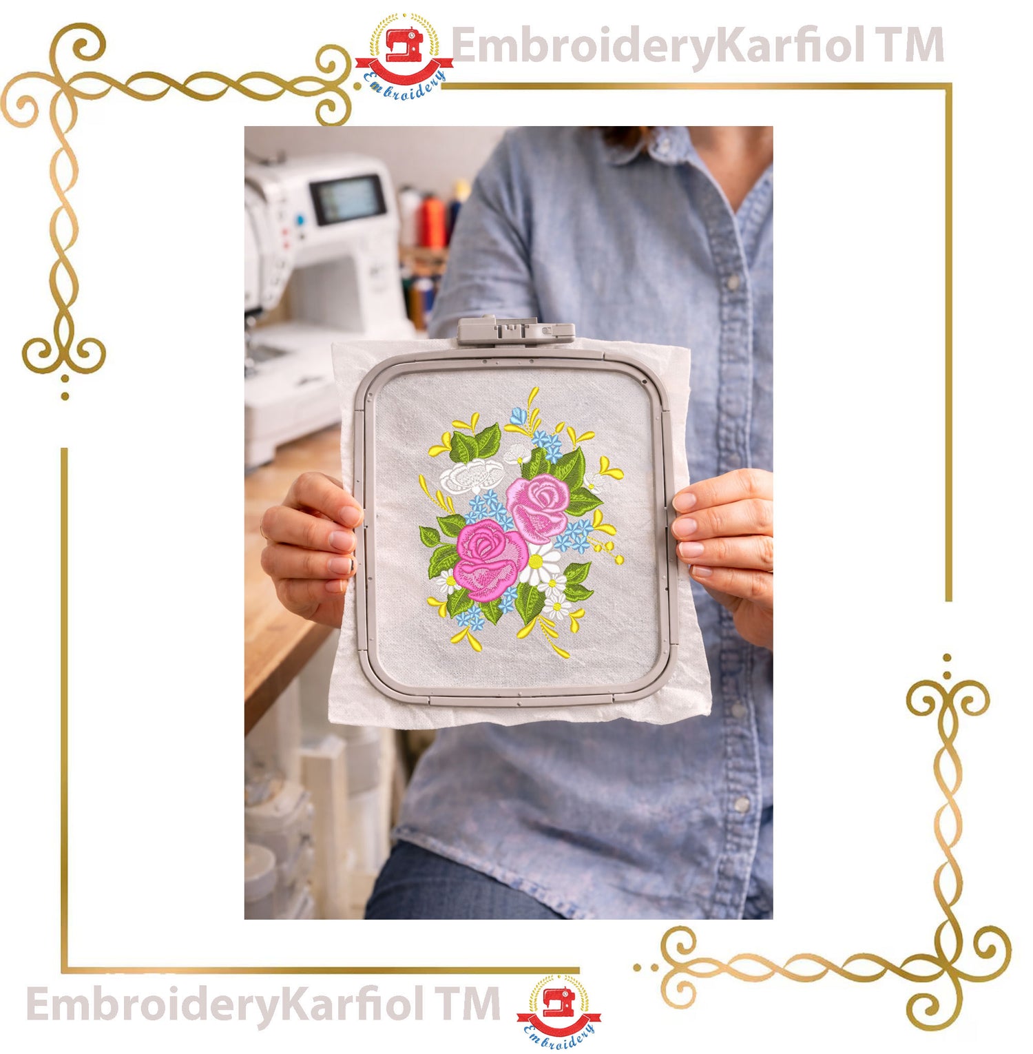 Flowers Bouquet Embroidery Design | Rose Flower Machine Embroidery Pattern | Wedding Spring Garden Embroidery | Instant Download
