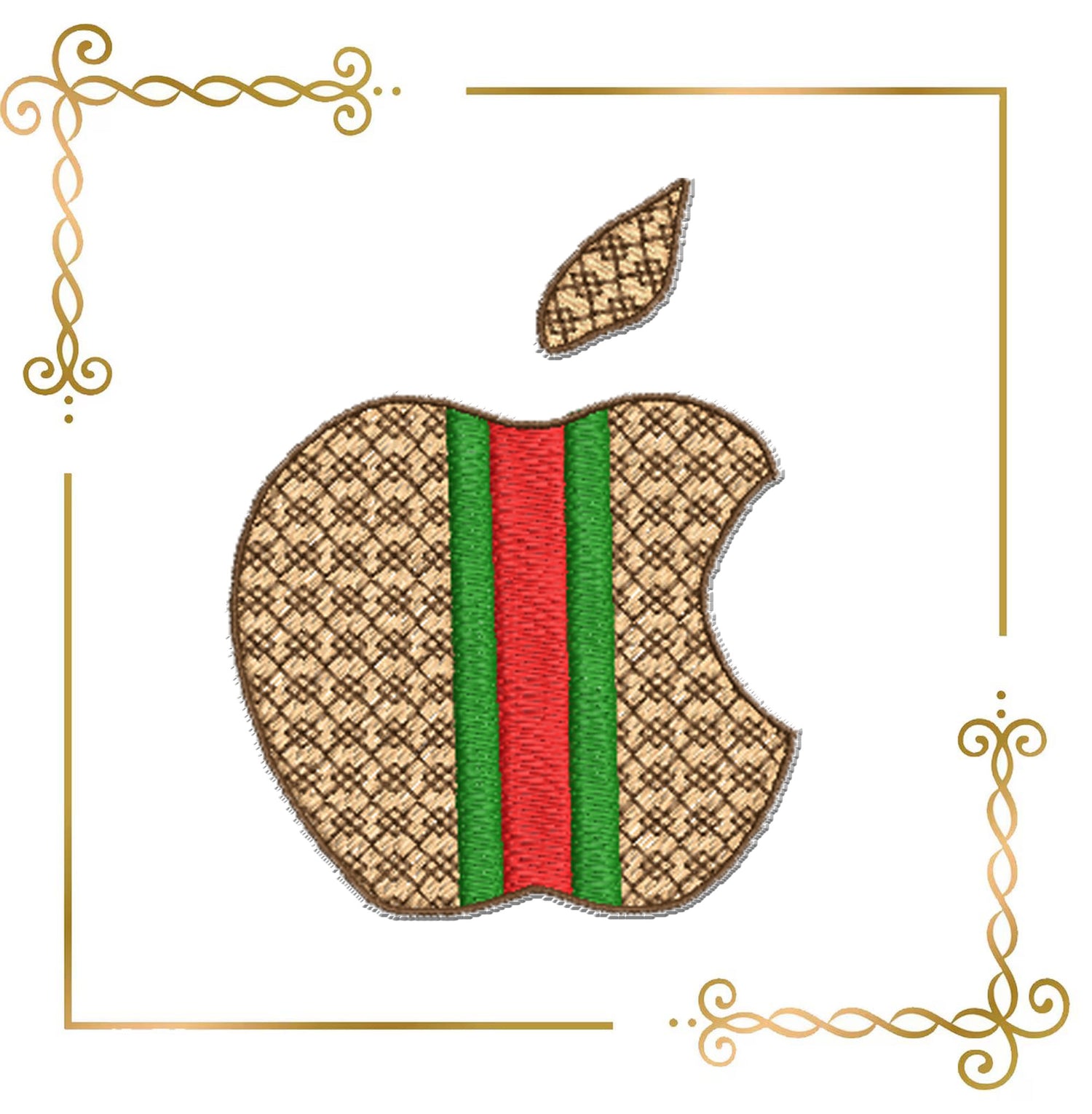 Embroidery design for T-shirts Apple with green and red stripes mashine embroidery design