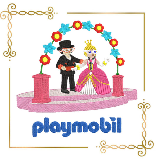 Cartoon Character Prince and Princess Playmobil Inspired Embroidery Design to the direct download