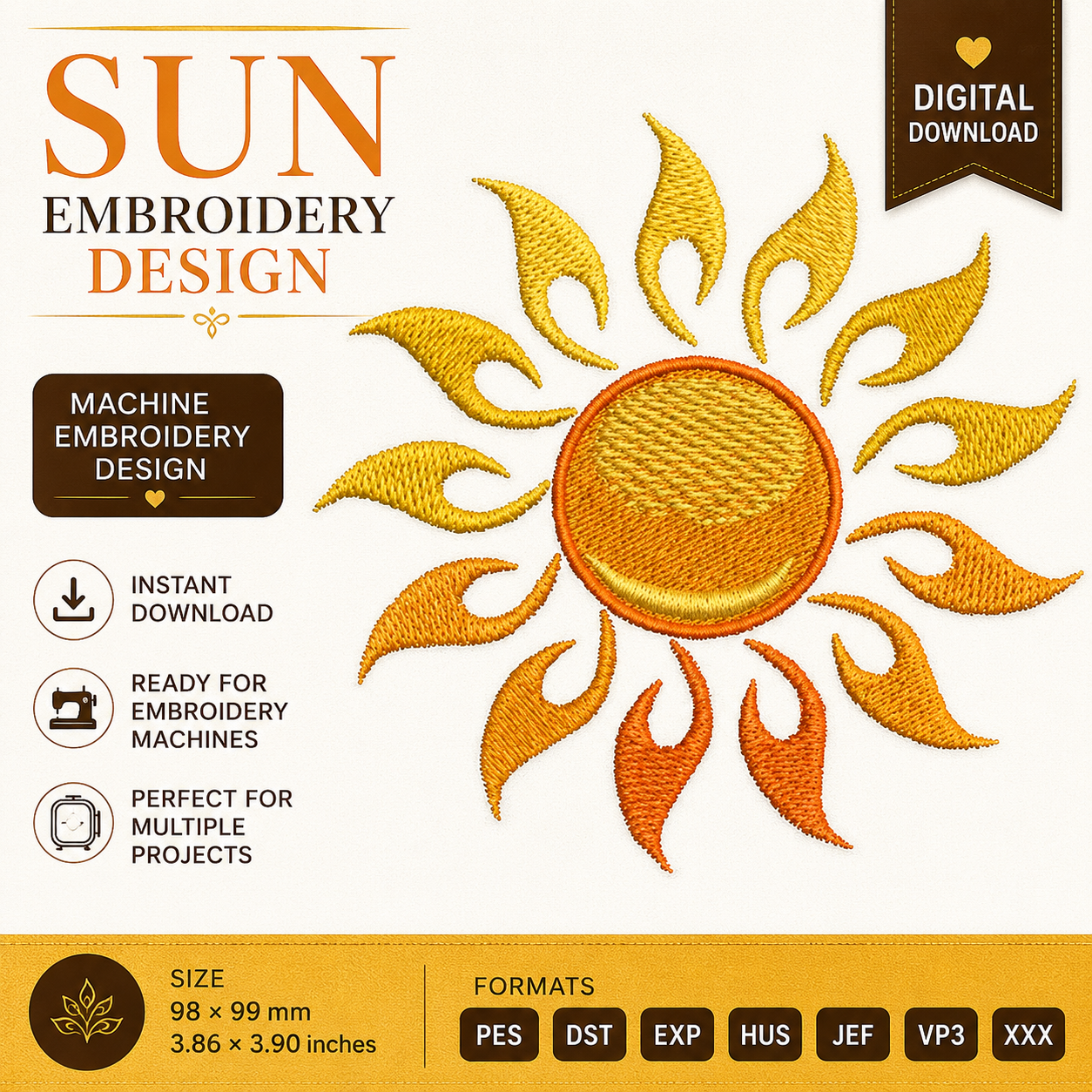 Cartoon Characters Sun Embroidery Design, Boho Sun Machine Embroidery, Celestial Sun Pattern, Summer Sunshine -  Instant Download
