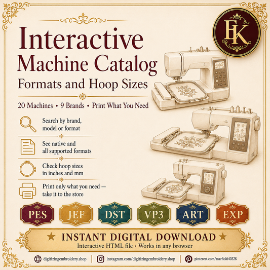 Interactive Embroidery Machine Reference — Formats  and Hoop Sizes | Search, Filter and Print | Brother Janome Bernina Singer Pfaff