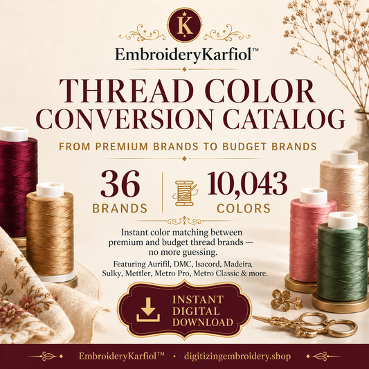 Thread Color Conversion Catalog — Premium to Budget Brands, 36 Brands, 10 043 Colors, Digital File - NEW: Match any RGB/HEX color to 36 thread brands instantly -
now you can find the right shade even if all you have is raw RGB numbers with no brand name attached.
