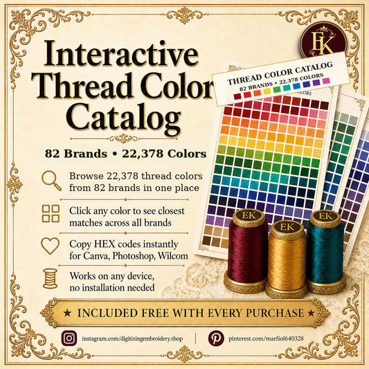 Interactive Embroidery Thread Color Catalog — 82 Brands 22378+ Colors — Digital Download