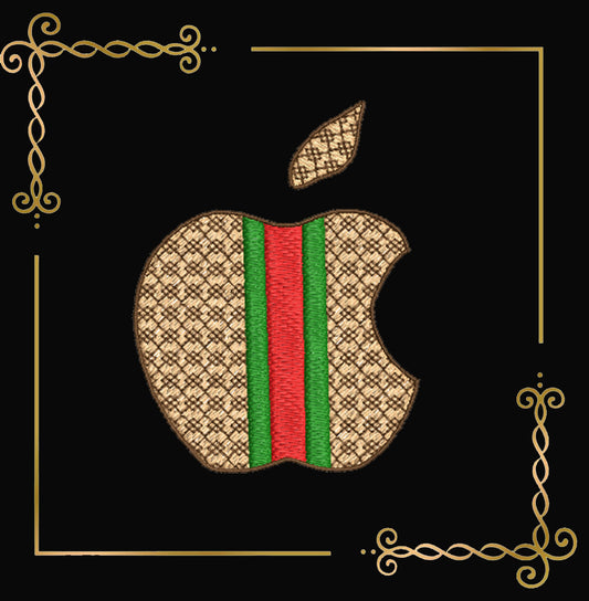 Embroidery design for T-shirts Apple with green and red stripes mashine embroidery design