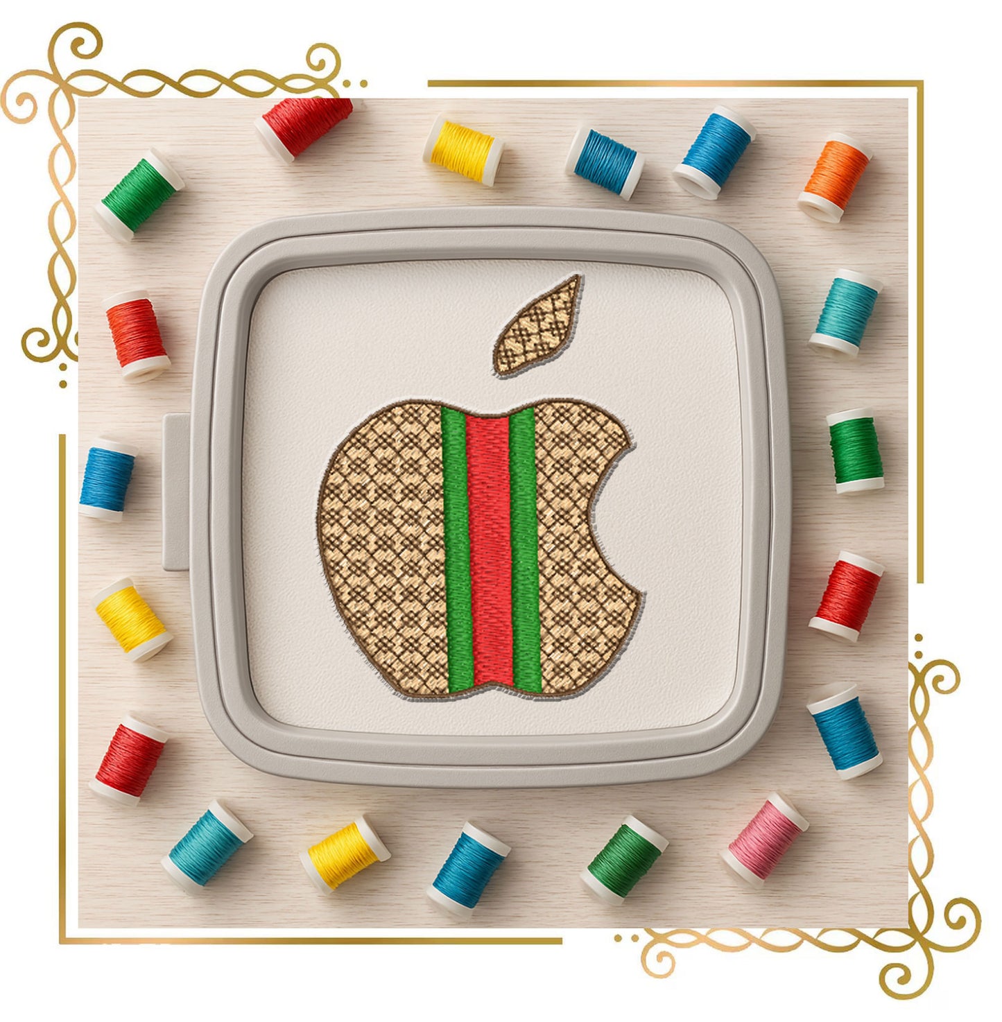 Embroidery design for T-shirts Apple with green and red stripes mashine embroidery design