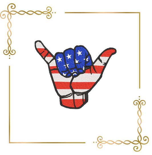 USA Patriotic , Machine Embroidery Design, Loose, American Flag, Hand Gesture Shaka, USA Independence Day