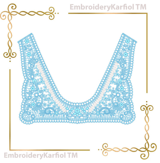 Lace Neckline Embroidery Design – Floral Guipure Collar for Dresses and Blouses
