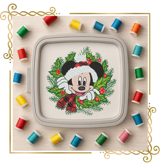 Mickey Mouse Christmas Wreath  mistletoe  embroidery design