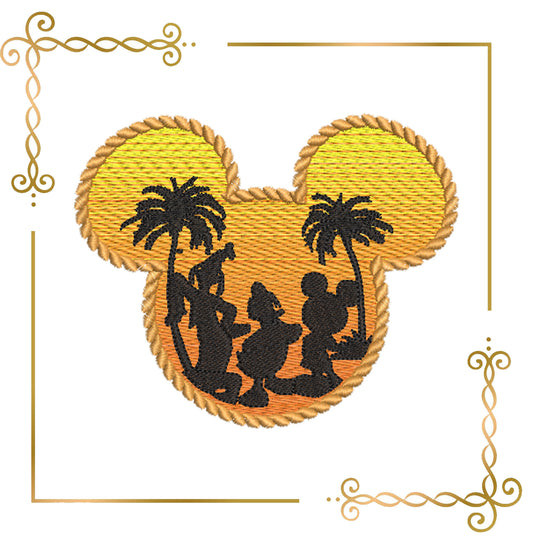 Mickey Mouse   аnd his friends, Tropical Sunset Silhouettes, Embroidery Design, Inspired Vacation, Machine Embroidery File 2 Sizes