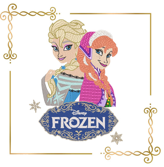 Princess Elsa and Anna Embroidery Design: Frozen Snowflake Frame, SET frozen (Direct Download)