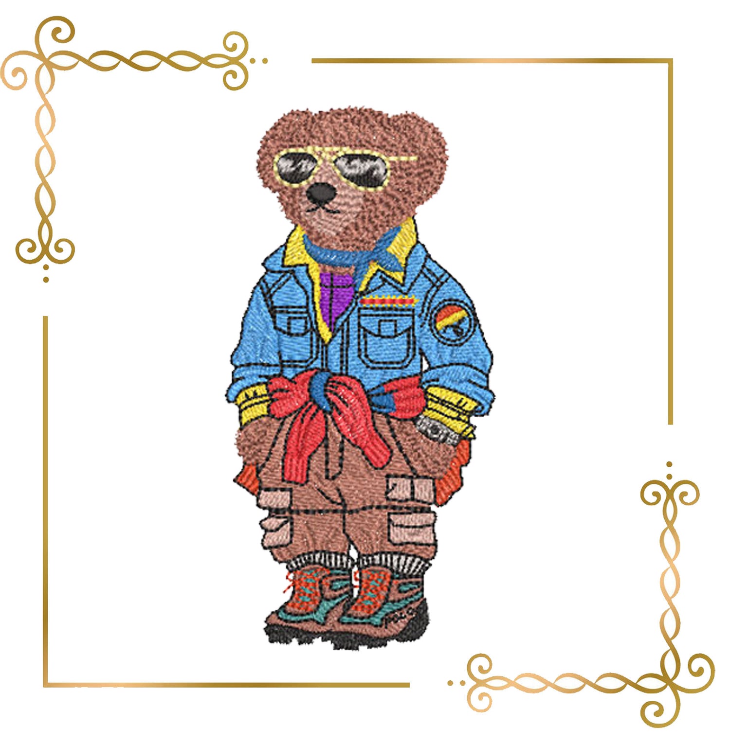 Teddy-Bear-denim-shirt-cargo-pants-glasses-embroidery-design-style-Ralph-Lauren