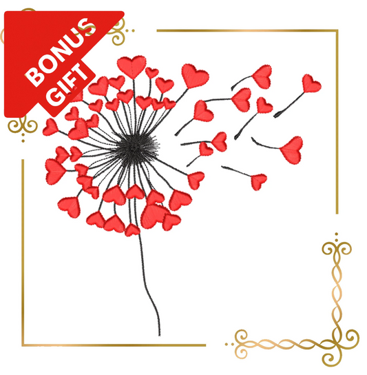 Badged - Gift Design Valentines Day Heart Flower Dandelion Love Embroidery Design