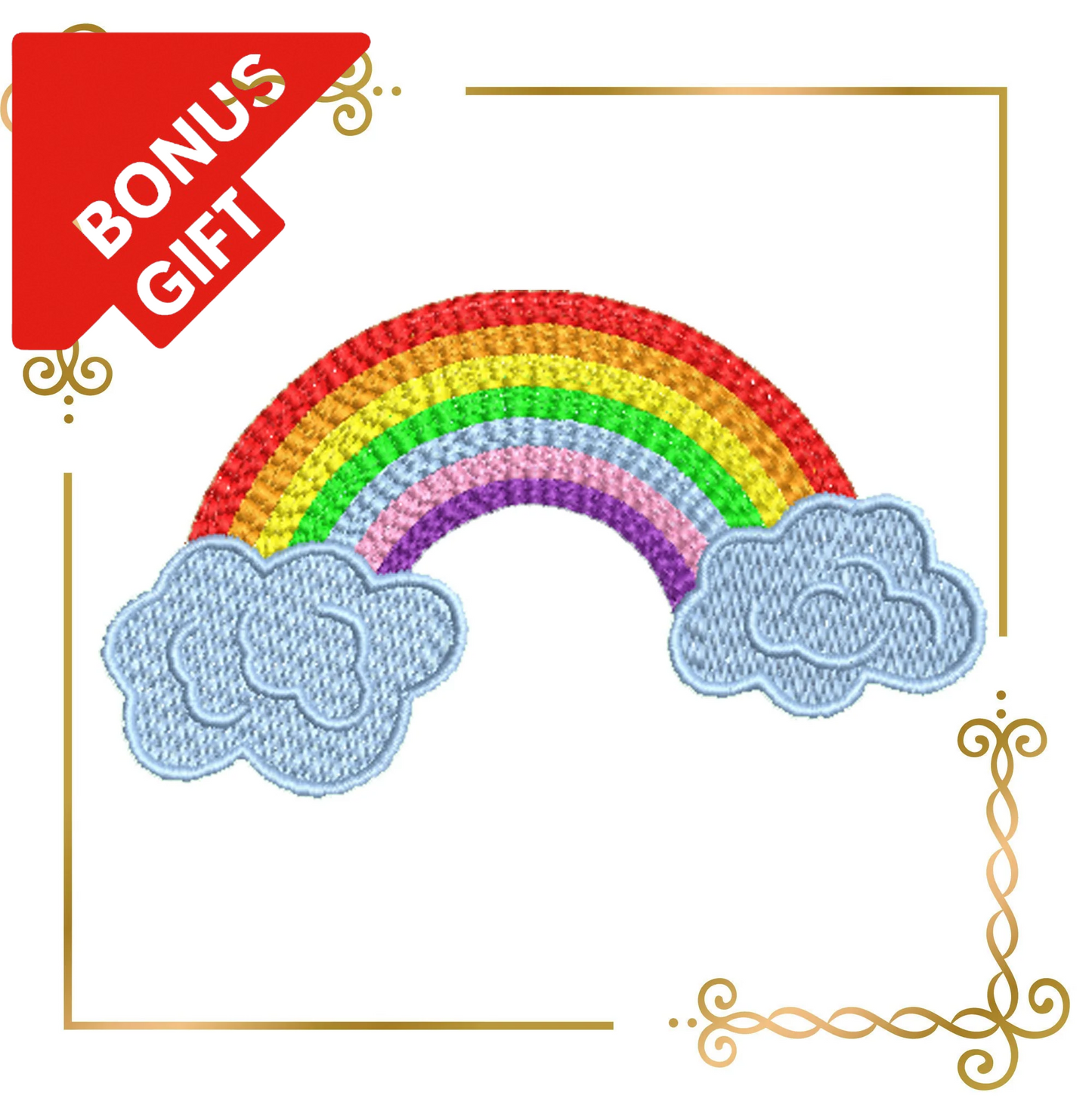 Badged - Gift  design Cartoon Characters Rainbow and clouds machine embroidery design