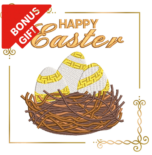 Badged - Gift design Easter eggs in the nest machine embroidery design