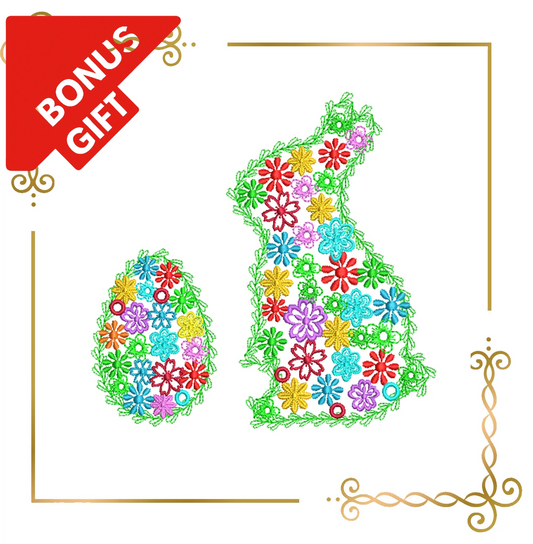 Badged - Gift  design Easter bunny egg Flowers machine embroidery design