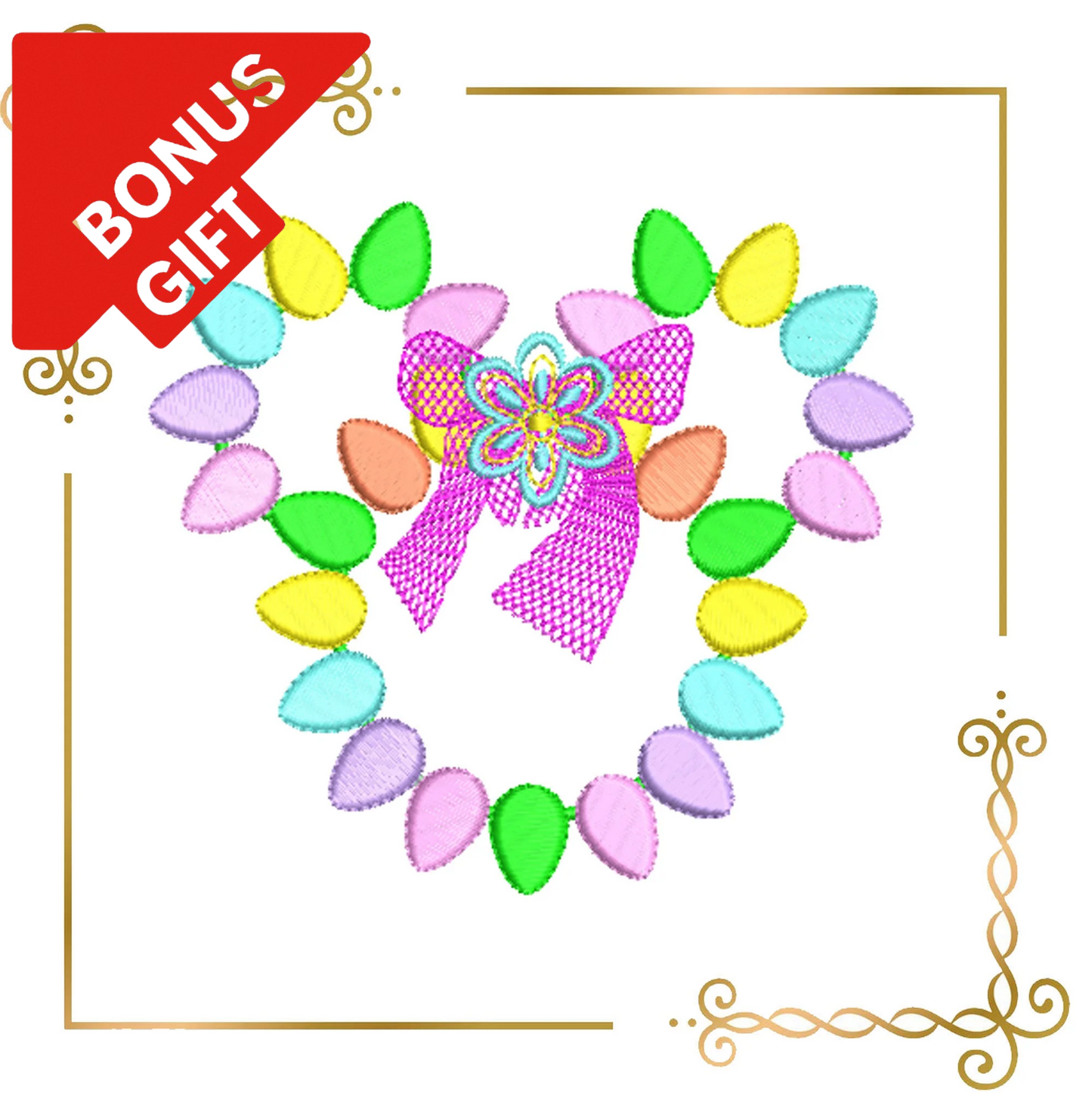 Badged - Gift  design Easter Minnie Mouse Head Wreath eggs machine embroidery design