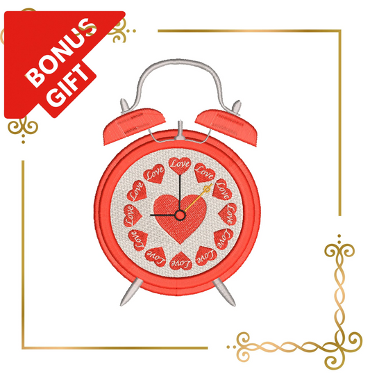 Badged - Gift design Valentines day Clock alarm embroidery design
