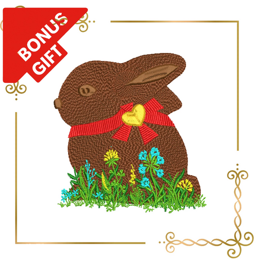 Badged - Gift design Easter chocolate bunny rabbit digital machine embroidery design