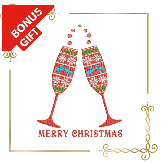 Badged - Gift design Winter Christmas flutes in style cute ugly sweater embroidery design