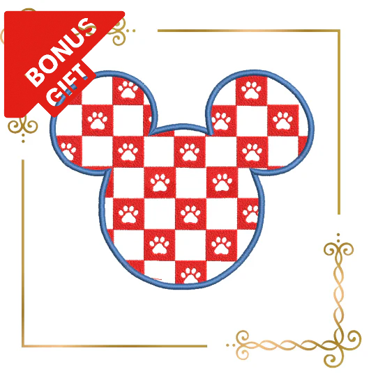 Badged - Gift design Applique Mickey Mouse head PAW dog digital machine embroidery design