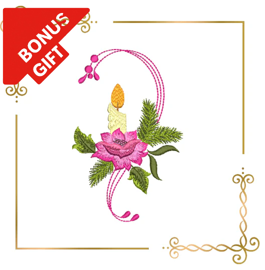 Badged - Gift design Christmas Winter candles spruce branches  digital embroidery design