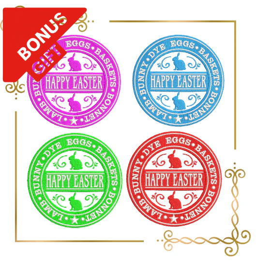 Badged - Gift design Easter holiday stamp starbucks labele lettering Bunny machine embroidery design