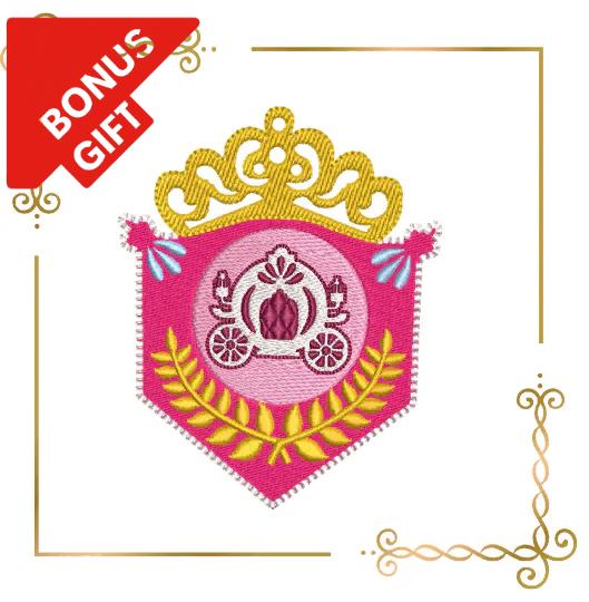 Badged - Gift design Princess Princess patch with carriage and crown embroidery design