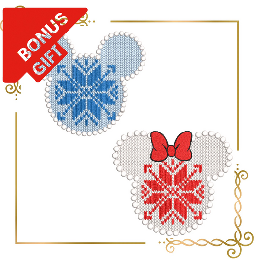 Badged - Gift design Mickey and Minnie Mouse Knitted head in Norwegian pattern design embroidery